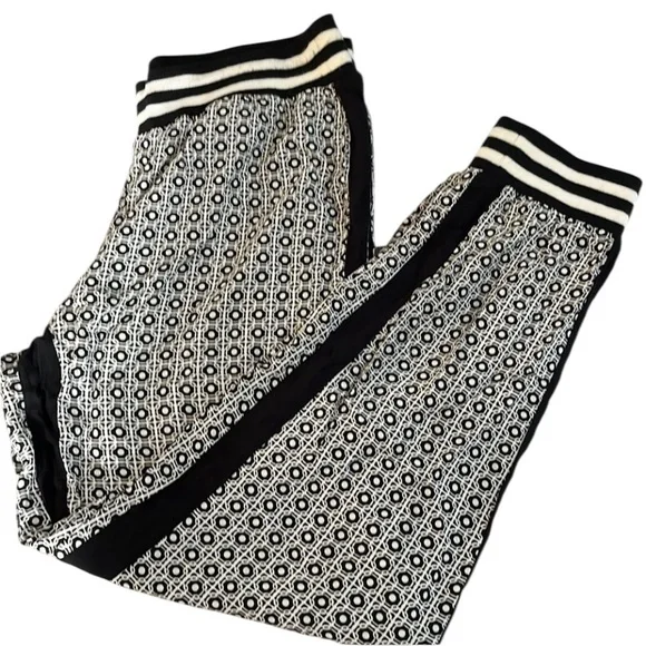 Vanilla Star size large Black & White print silky joggers black tux strip - Picture 1 of 14